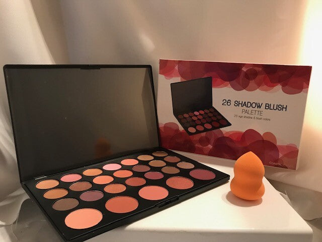 Coastal Scents Makeup 26 Eye Shadow BLUSH PALETTE + Beauty Blending Sponge