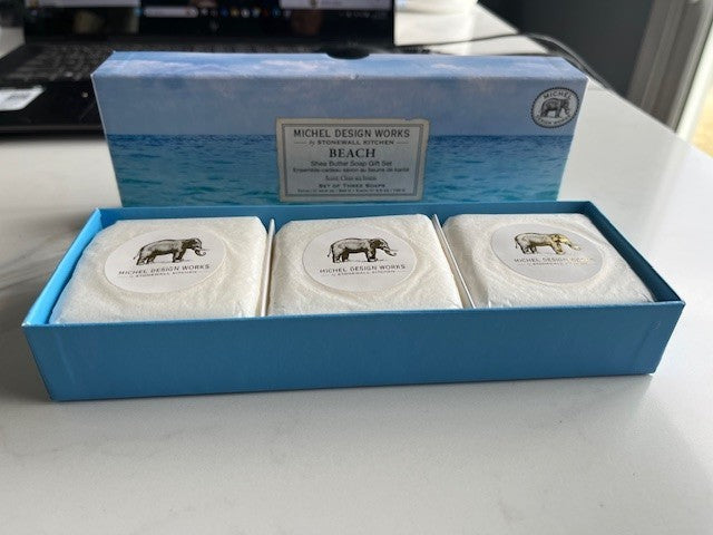 Michel Design Works BEACH Soap Set of 3 x 3.5 oz Wrapped Bars in Gift Box- NIB