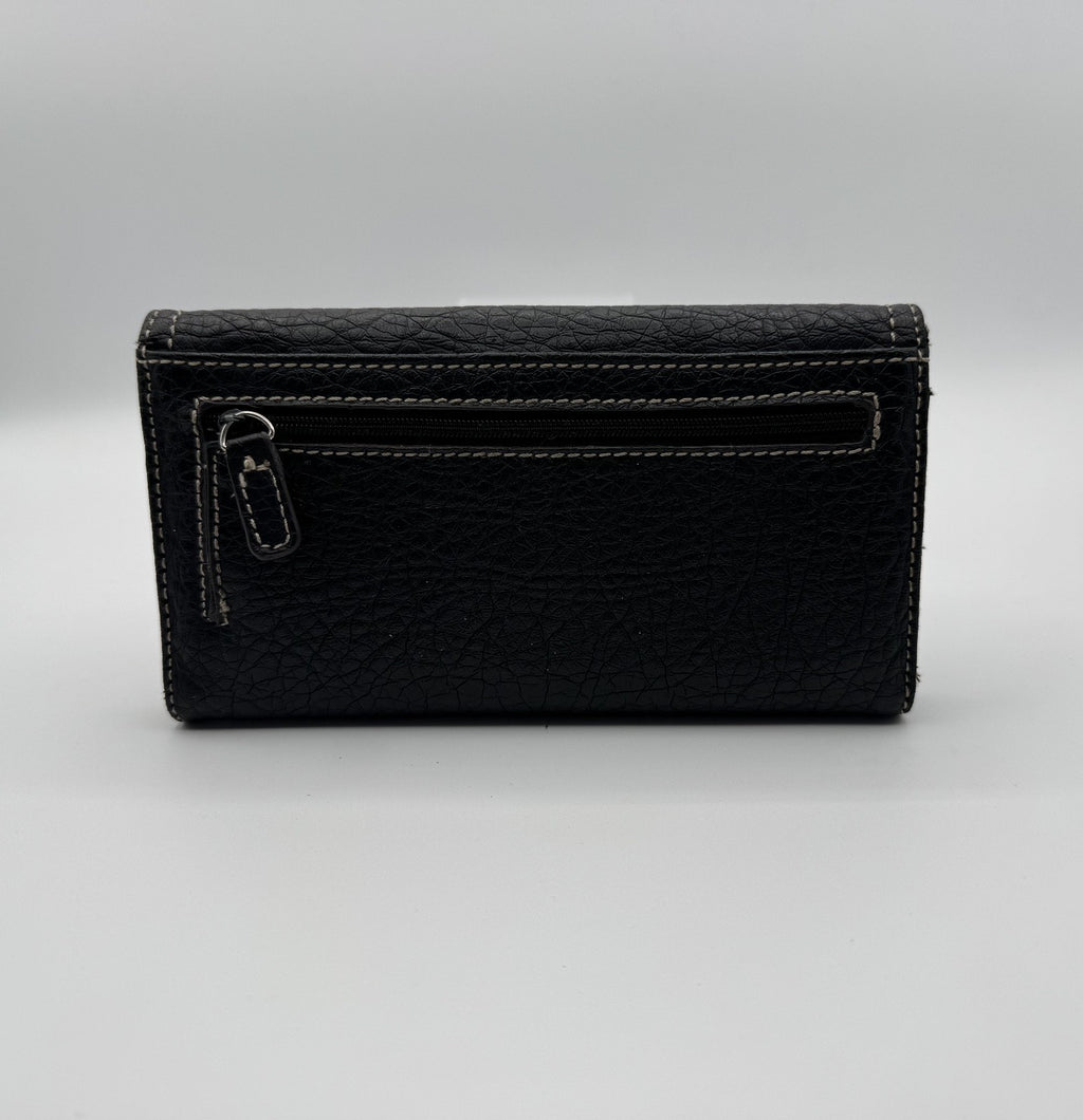 Nine West Women's Black Leather Wallet Trifold Clutch Purse w. Buckle & Zipper