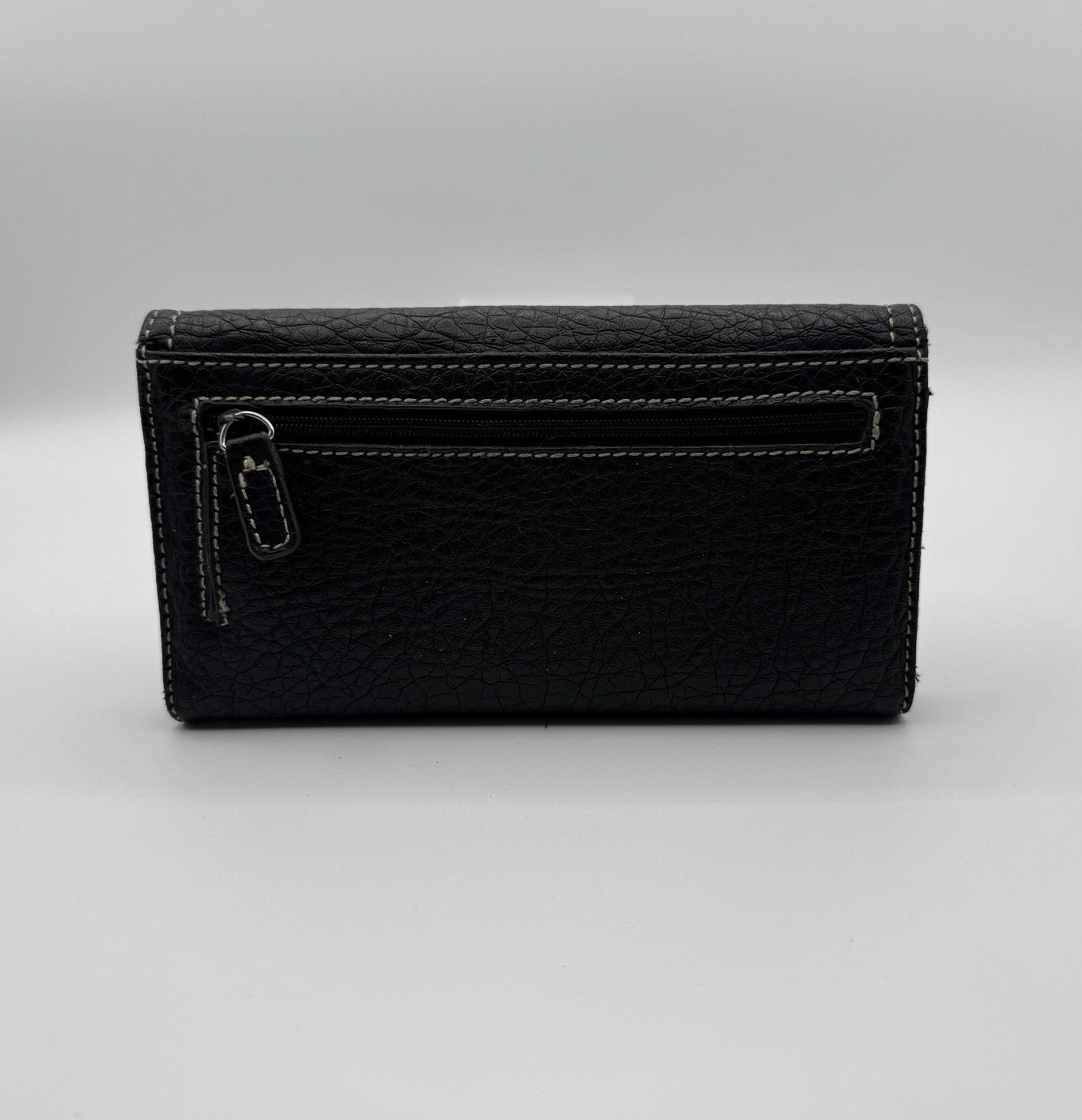 Nine West Women's Black Leather Wallet Trifold Clutch Purse w. Buckle & Zipper