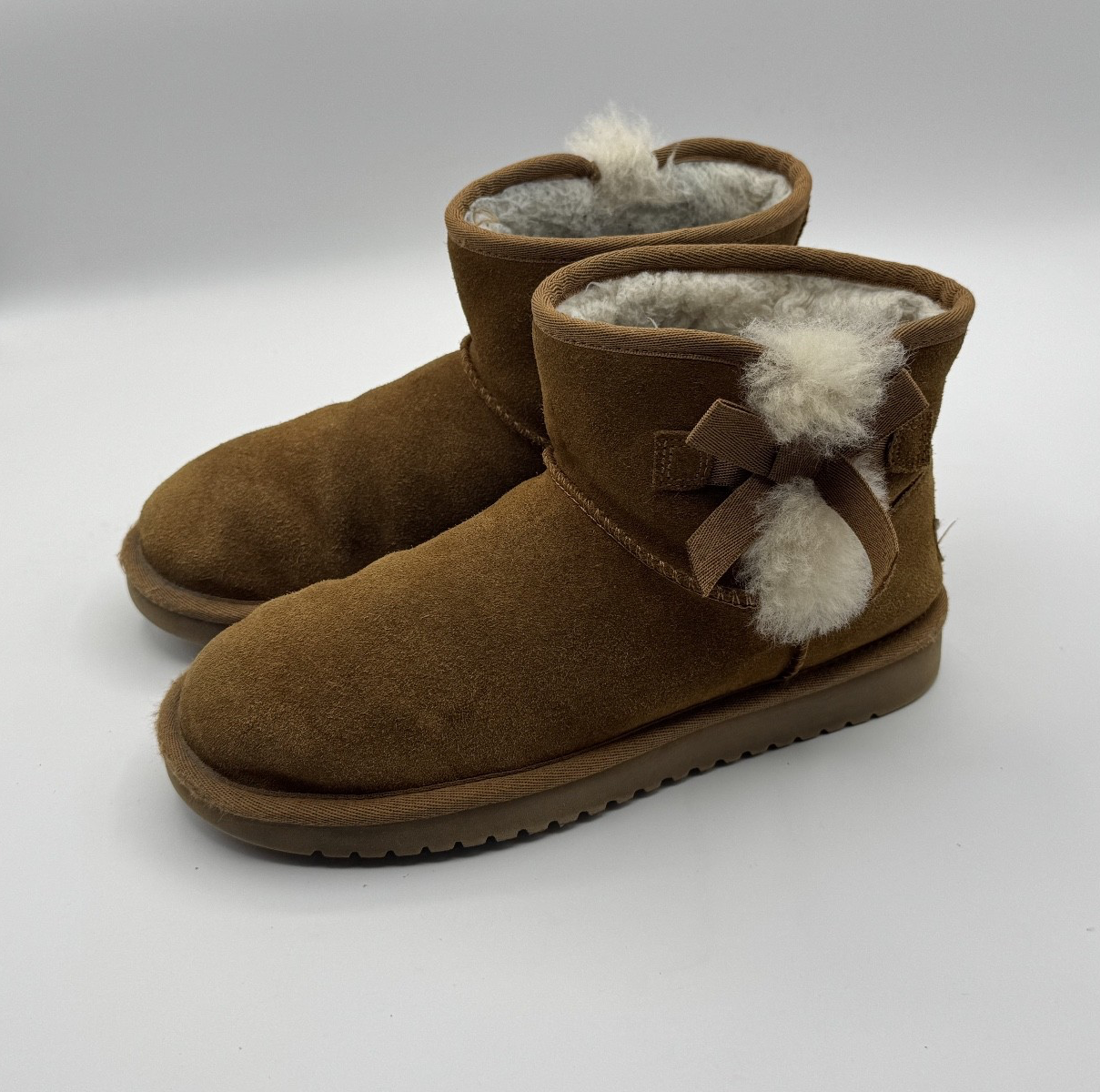 Koolaburra by UGG Brown Suede Ankl Bowtie Bootie Fur Lined Size 6