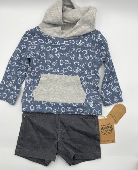 Chick Pea/ Easy Peasy 18M Baby Boy 2 pc. Outfit Hoodie Short Set, Football Print