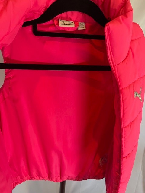 PUMA Girls Quilted Vest Size 7/8Puffer Vest Full Zip Bright Hot Pink w/Pockets