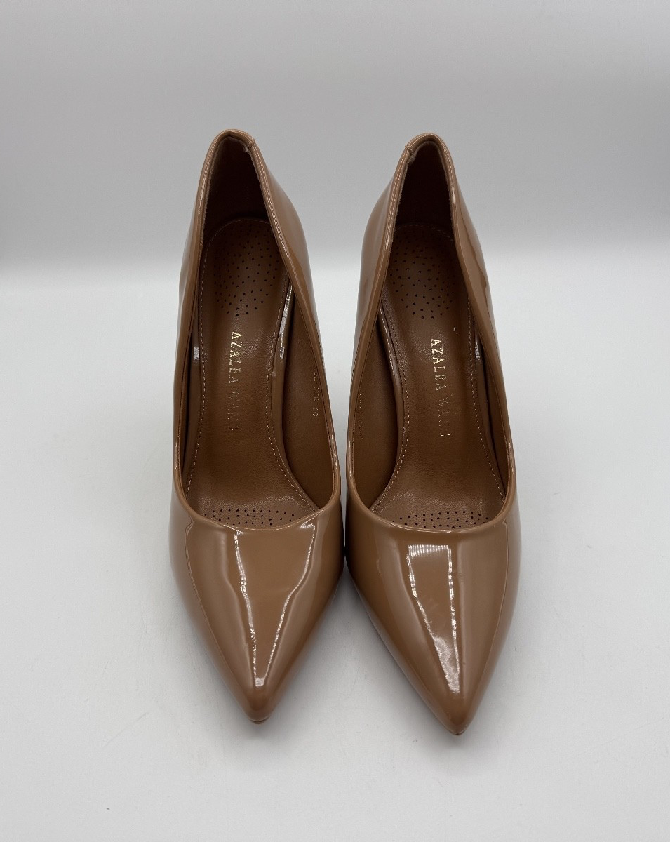 Azalea Wang Dark Nude Women Stiletto Size 10 Brown Glossy Pumps, 4 in Heels, NEW