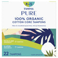 Tampax Pure 100% Organic Cotton Core Regular / Super Absorbency Tampons 22ct NIB