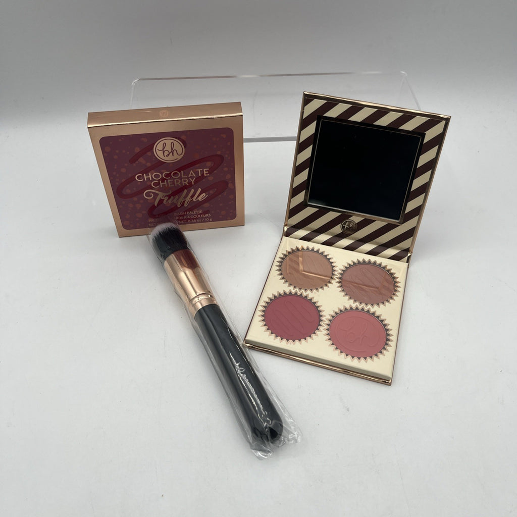 BH Cosmetics Chocolate Cherry Truffle 4 Color Blush Palette, w/ Brush, NEW