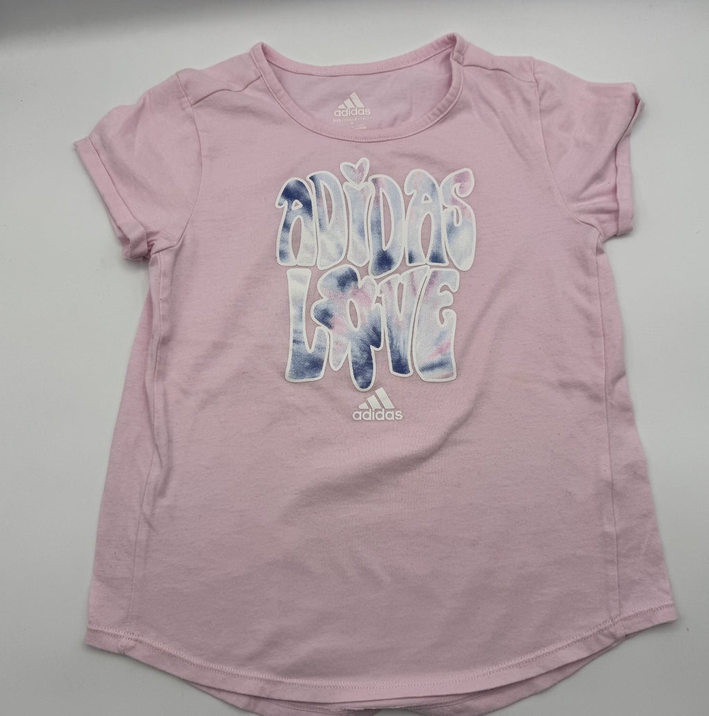 Adidas Love Girls Pink Shirt and Tie Dye Leggings, Size 6, pre-owned