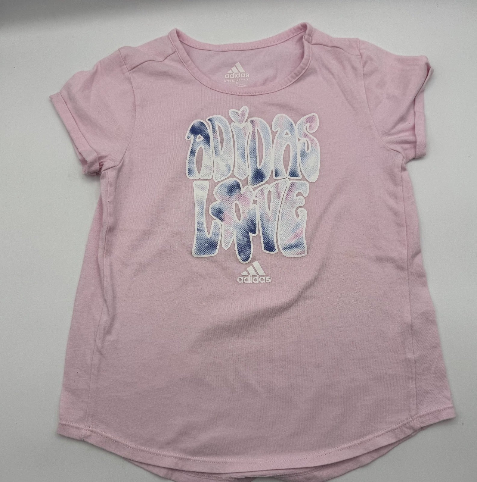 Adidas Love Girls Pink Shirt and Tie Dye Leggings, Size 6, pre-owned