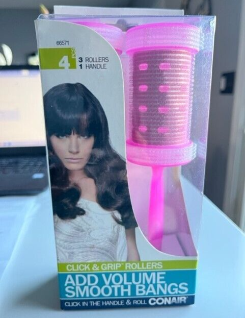 Conair Click & Grip Rollers Add Volume Smooth Bangs 4 pc/ 3 Rollers 1 Handle NIB