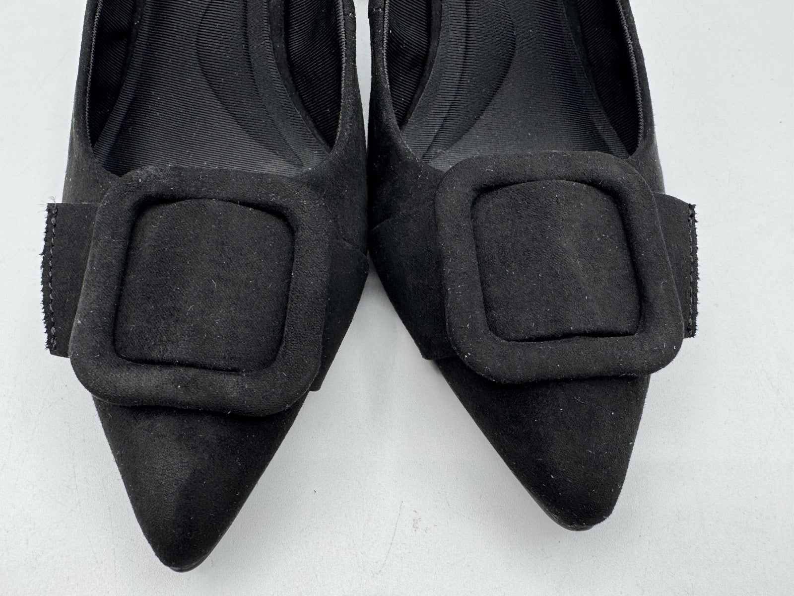Anne Klein Women's Bentley Buckle Block Heel Pumps Black Suede, Size 6.5 NEW 003