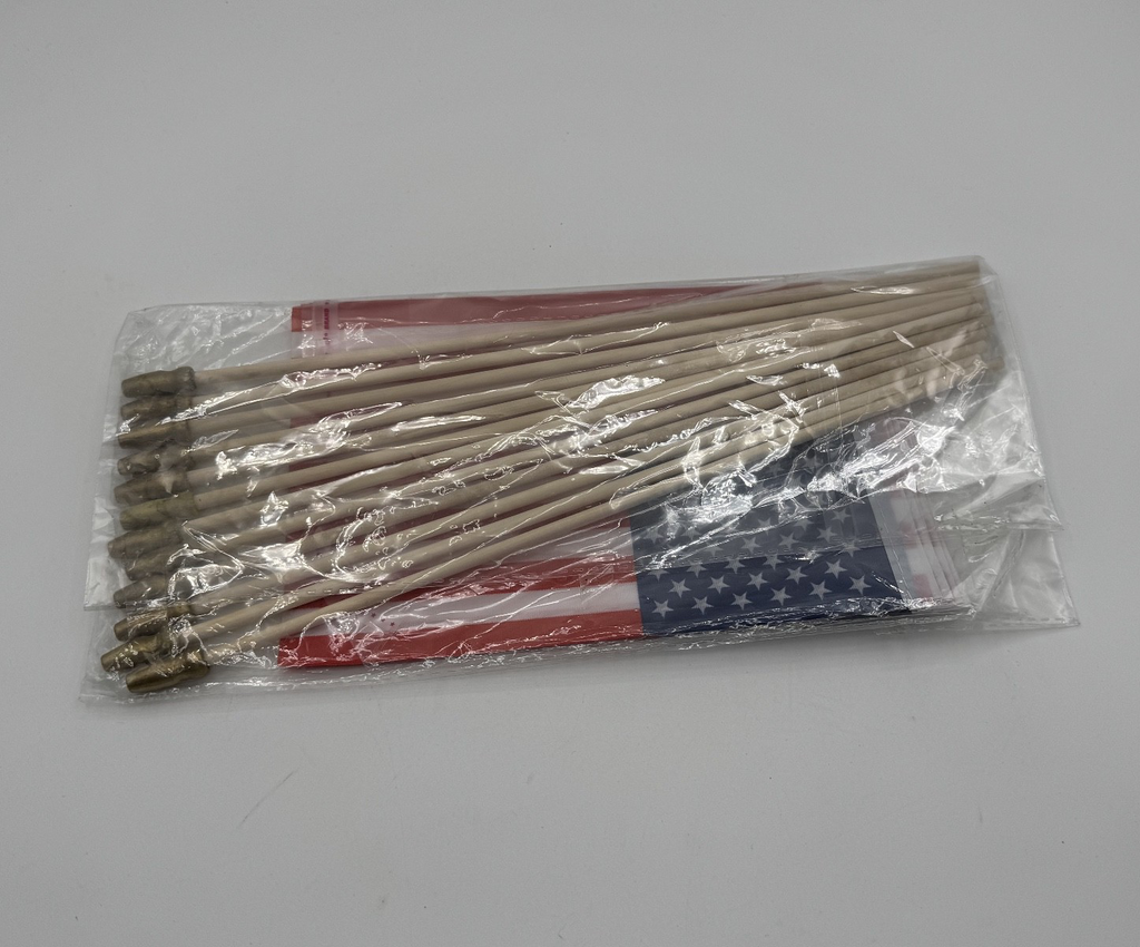 12 Pack Small 5 x 8 American Flags on Stick, USA Flag 4th of July New in Package