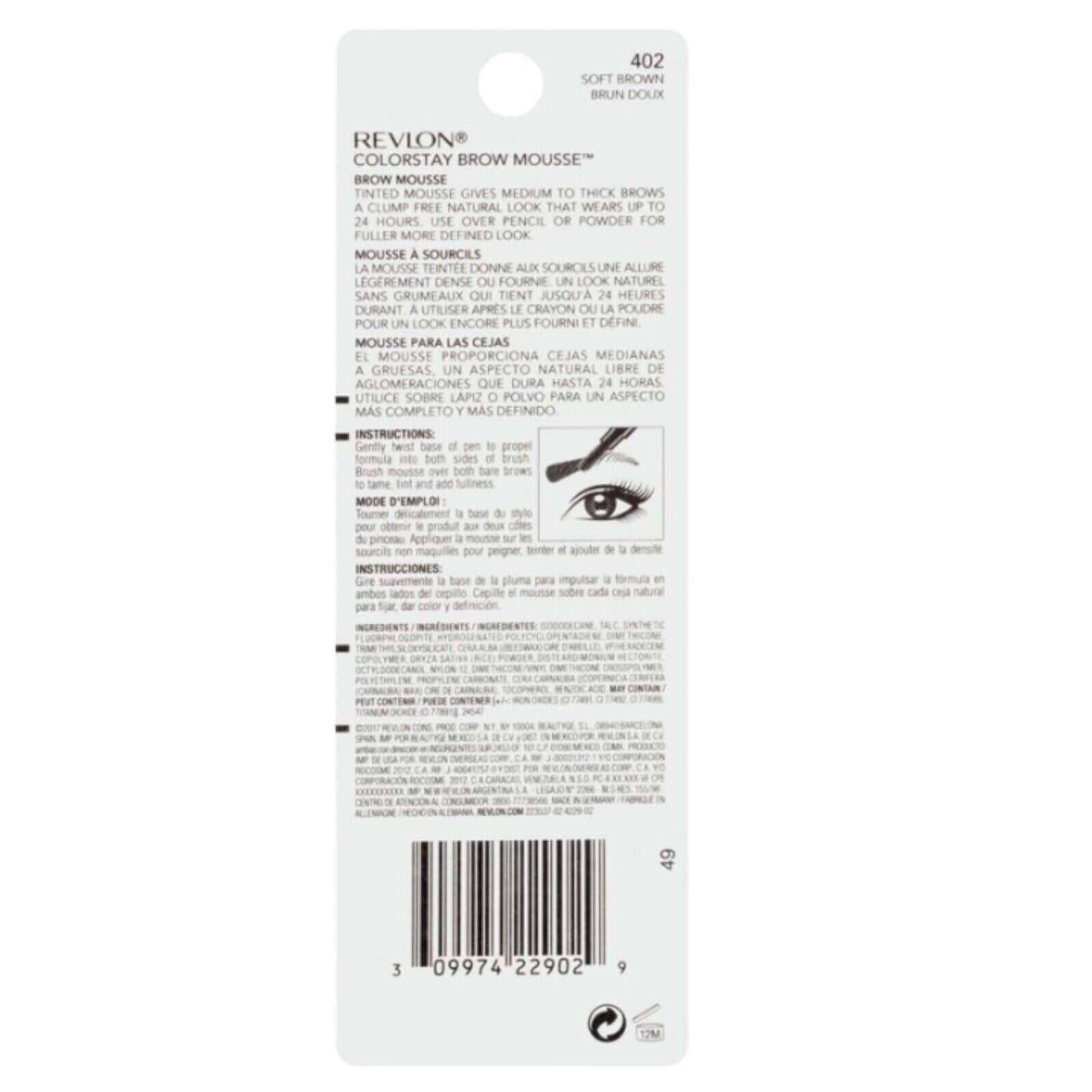 Revlon COLORSTAY BROW MOUSSE 402 SOFT BROWN Eyebrow Makeup NEW Sealed