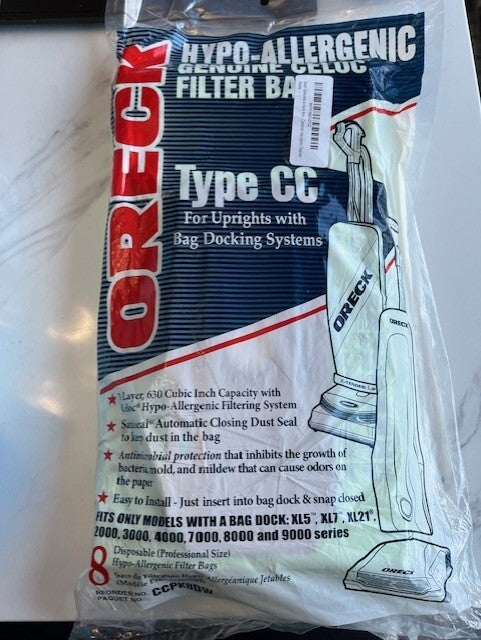 8 pk. Vacuum Cleaner Bags For Oreck type CC vacuum bags,XL UPRIGHT-CCPK8DW New