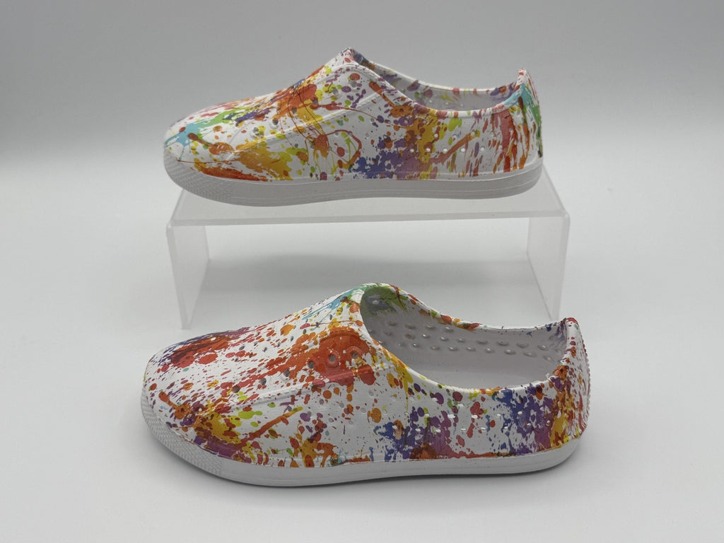 Bebe Water Shoes Rainbow Paint Splatter Girls Size 11-12, Beach, Pool Shoes NWOT