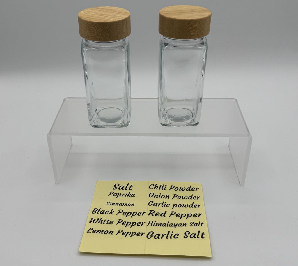 2Pcs 4oz Glass Spice Jars with Shaker Lids, Bamboo Lid w/ Pre-Made Labels