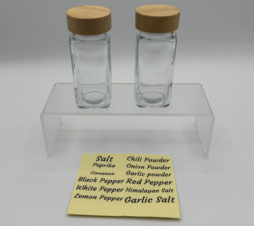 2Pcs 4oz Glass Spice Jars with Shaker Lids, Bamboo Lid w/ Pre-Made Labels