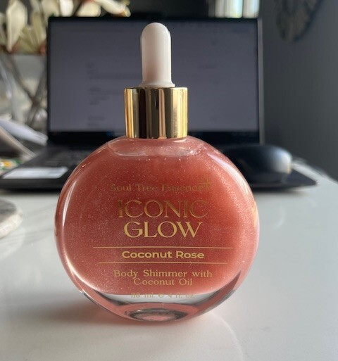 Soul Tree Essence ICONIC GLOW COCONUT ROSE OIL Body Shimmer Oil w/dropper  New