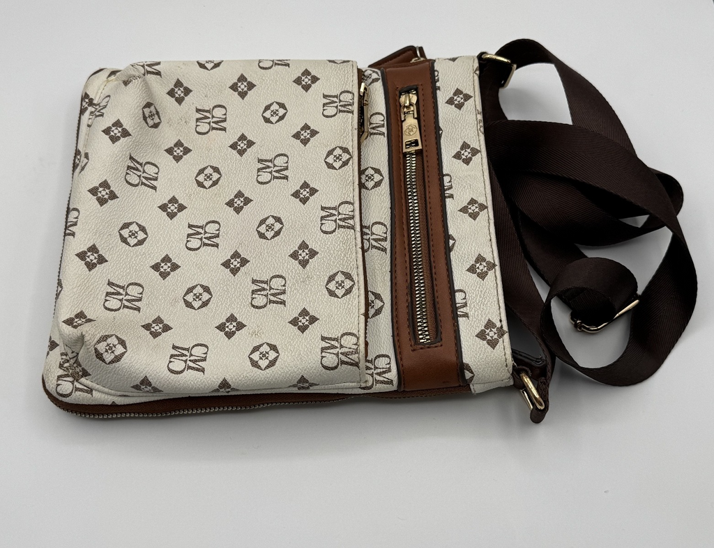 CM Monogram Crossbody White & Brown Vegan Leather Purse Handbag