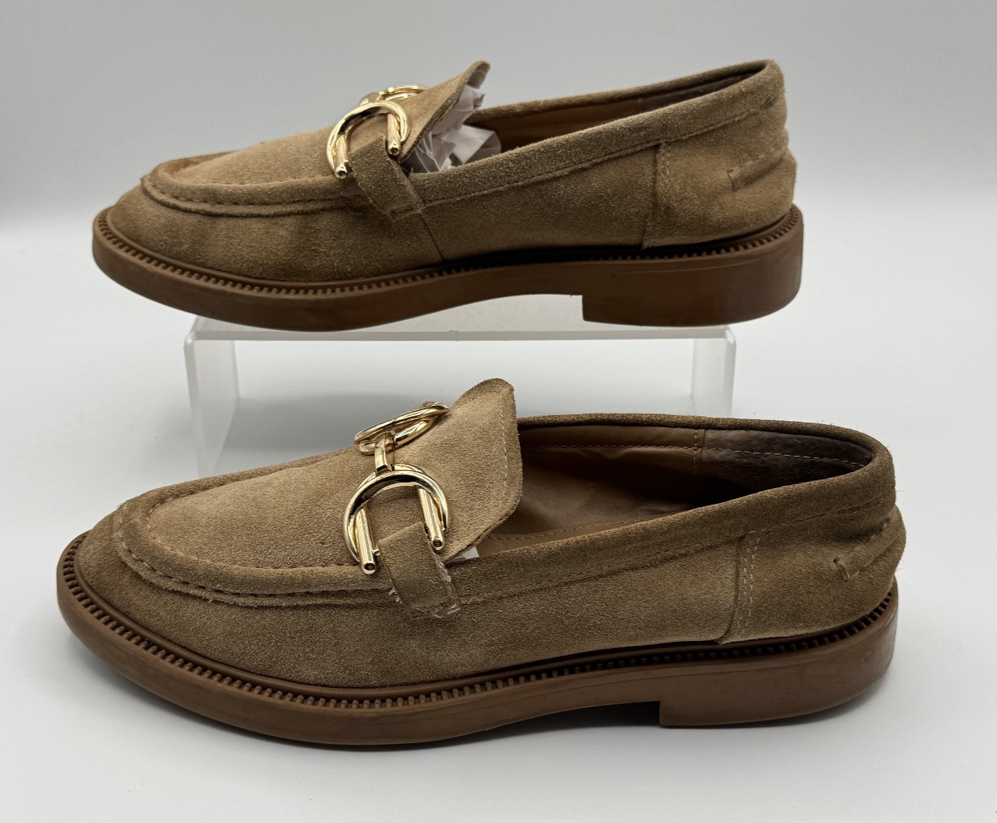 Steve Madden Kalon Tan Suede Loafer Woman's Size 8M, Slip-on w/Chain, Pre-owned