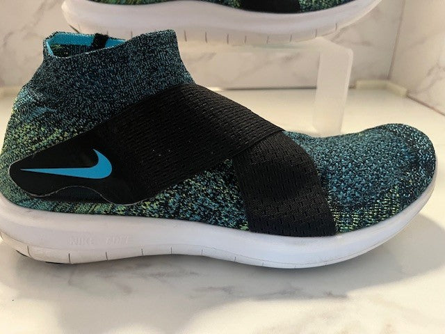 Nike Free Run Motion Flyknit Chlorine Blue Volt Me size 8.5 Pre-owned, Excellent