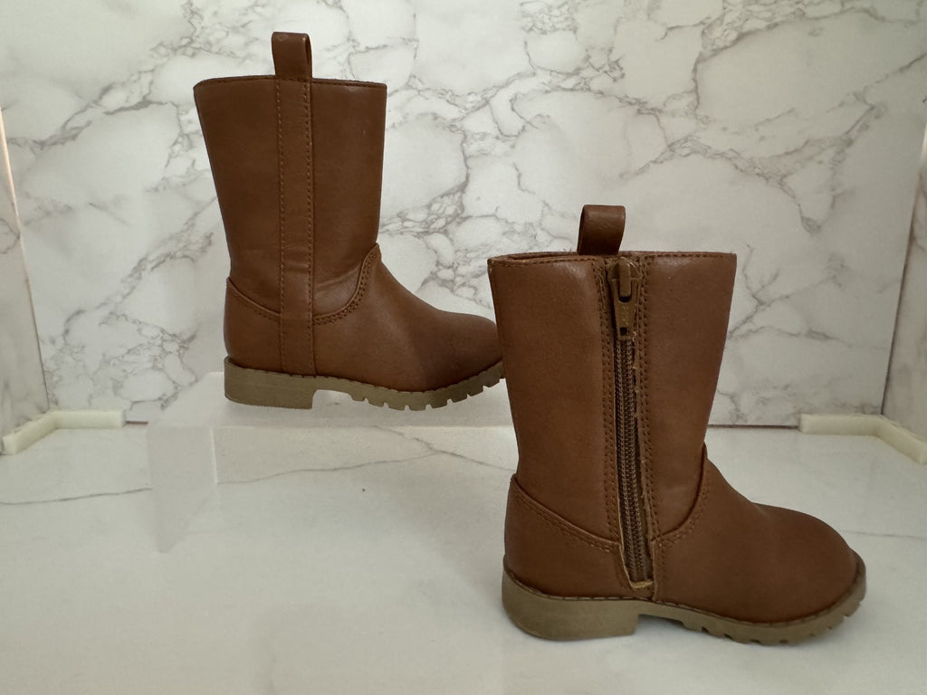 Old Navy Toddler Girls Solid Brown Faux Leather Side Zip Tall Boots Toddler Sz 5