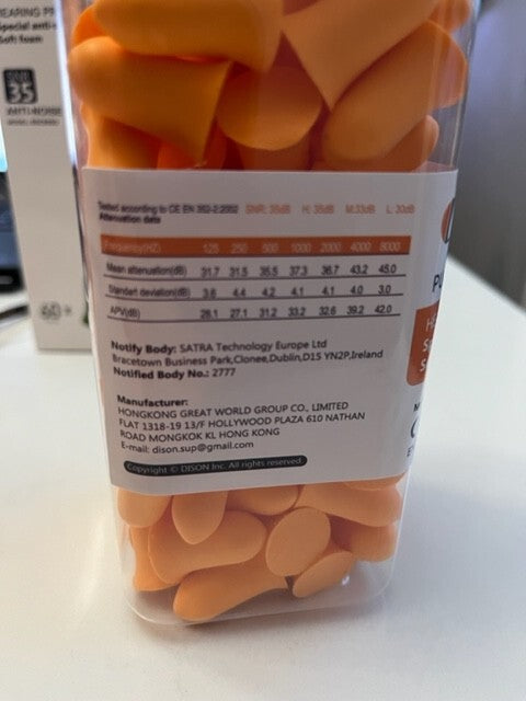 Dison Ear Plugs Orange 60 pairs w/5 cases, Soft  Anti Noise Hearing Protection