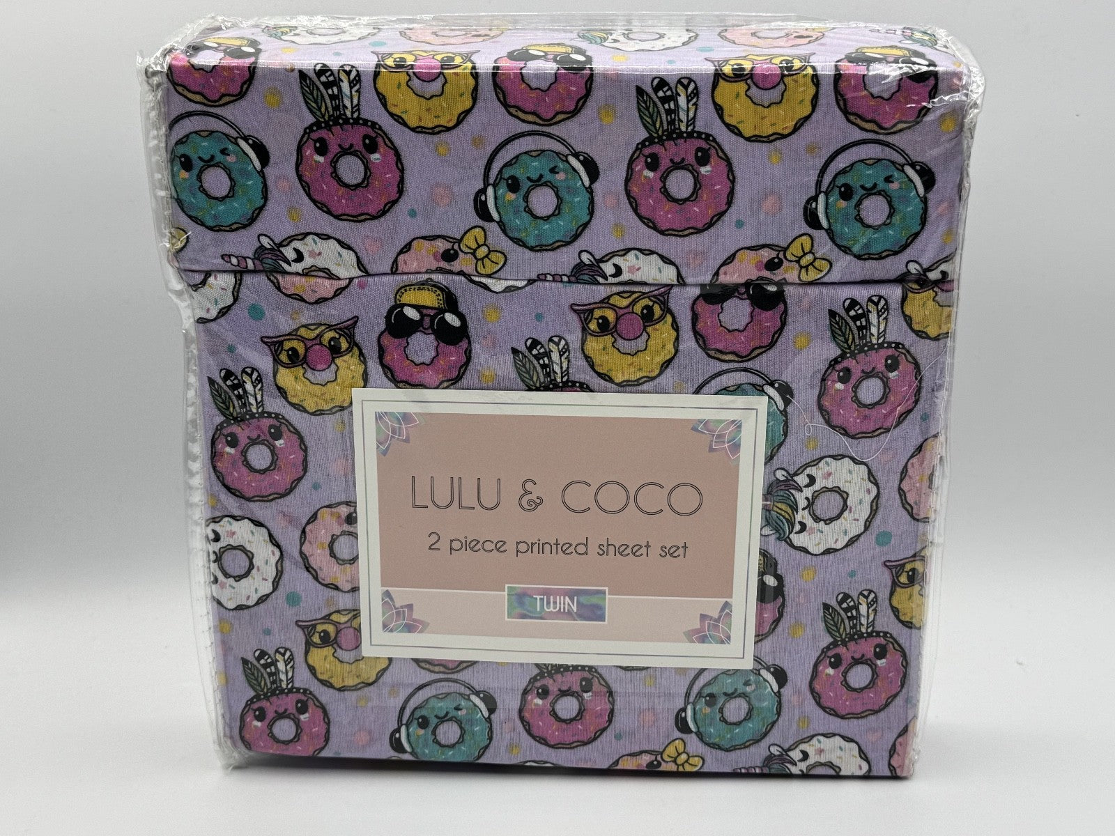Lulu & Coco 2 Piece Printed Sheet Set Twin Size, Donuts, Multicolor, Bedding NEW