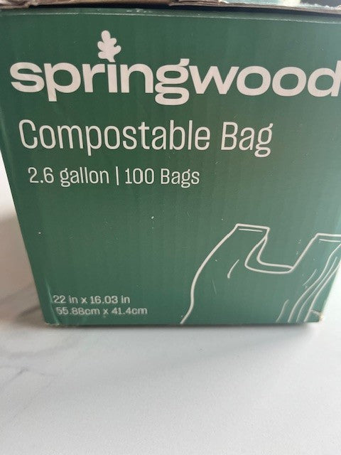 Springwood Compostable TRASH Bags 2.6 Gallon 100-Count 2.6 gal. Green Bags, NIB