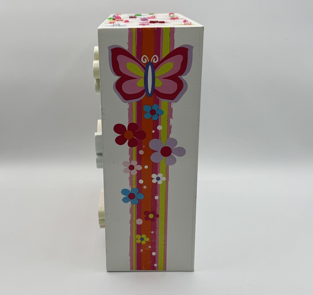 Bead Bazaar Girls 3-Drawer Wooden Jewelry/Storage Box Hearts Butterflies Flowers