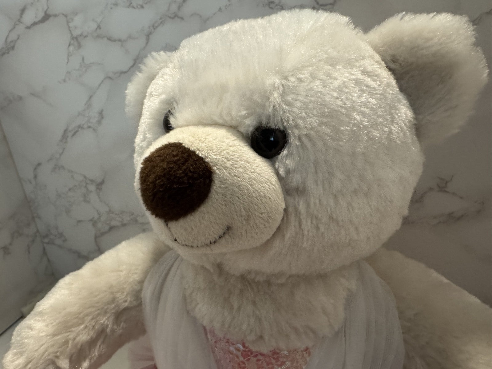 Build-a-Bear 14" White Cream Teddy Bear Brown Nose Plush, MultiColor Dress Pre-o