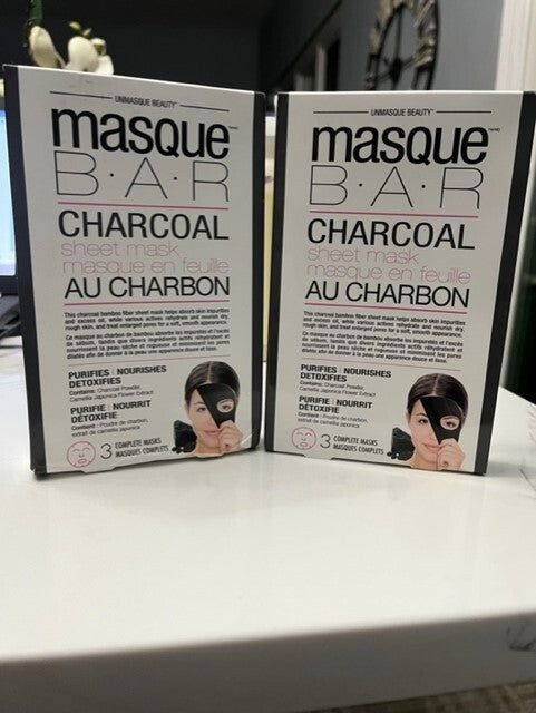 Lot of 2 Masque BAR Charcoal Sheet Mask 3 Complete Masks Purifies & Detoxifies