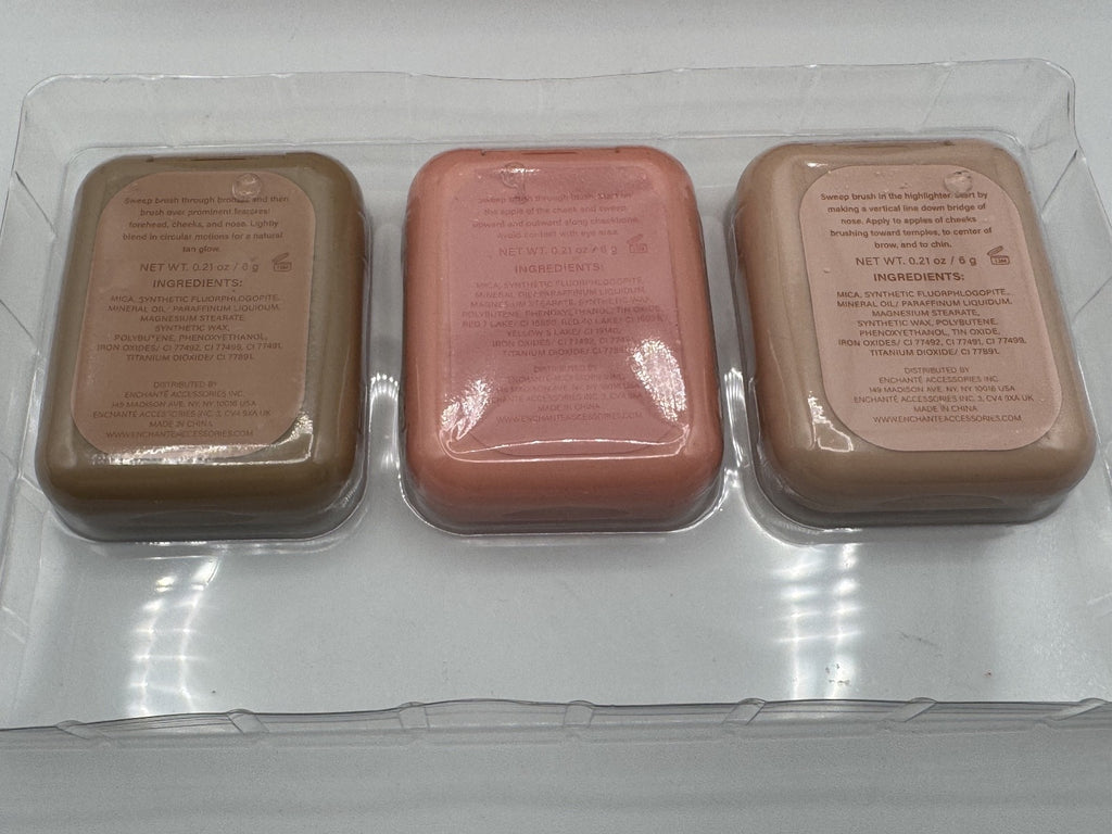 3 Pcs• Complexion Kit Highlighter, Blush, Bronzer, Contour Powder Makeup Cubes