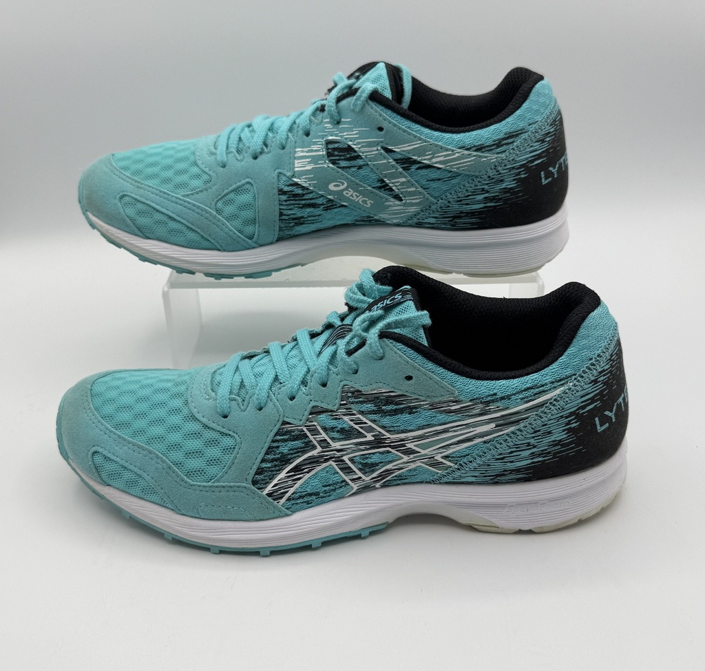 Asics Lyteracer Black & Teal Running Shoe, Size 9, pre-owned excellent condition