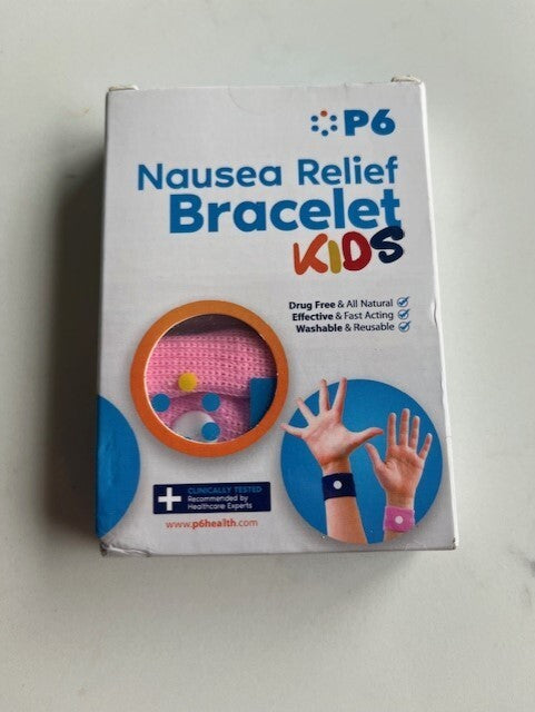 P6 Health Nausea Relief Bracelet For Kids 1 Pair Pink, All Natural W/Storage Box