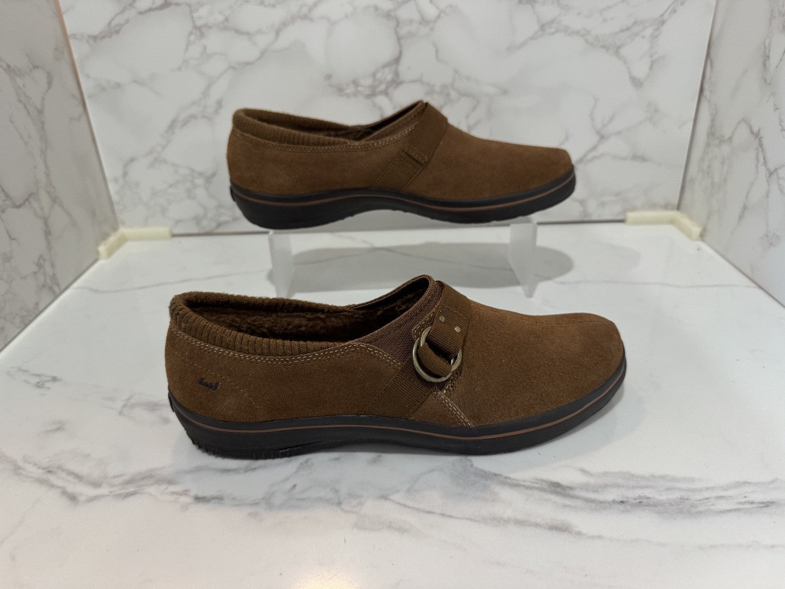 Keds Spring Steps  Woman's Suede Slip on Shoe Tread Softly, Brown, Size 8.5