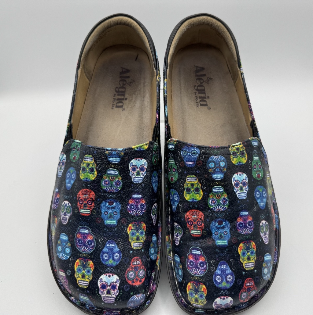Alegria Debra Sugar Skull Slip  Clog Women’s Size 41, Dia De Los Muertos, Pre-o