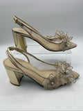 Betsey Johnson Women's Petra Flower Pump Sz 5 Slingback Pointed Toe Gold Sandal