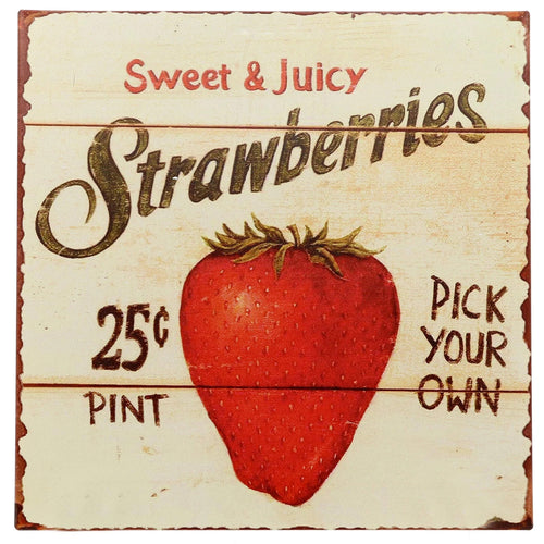 Barnyard Sweet Juicy Strawberries Pick Your Own Tin Sign Vintage Metal Art NEW
