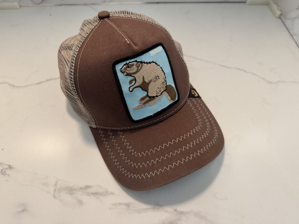 Goorin Bros Beaver One Size Brown Patch Snapback Trucker Hat Pre-Owned, Excellen