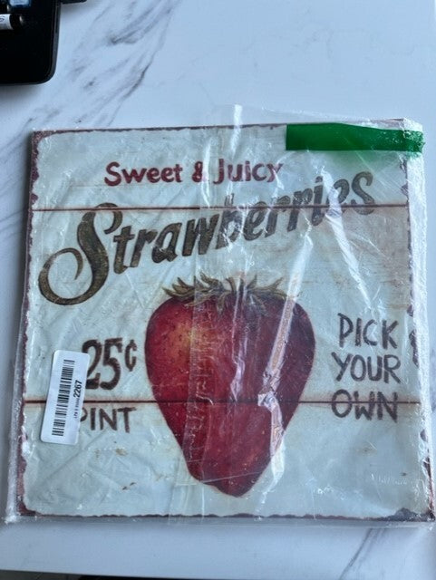 Barnyard Sweet Juicy Strawberries Pick Your Own Tin Sign Vintage Metal Art NEW