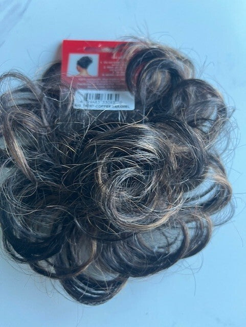 REVLON SCRUNCHIES PONYTAIL WRAP SWIRLZ BOUNCE EXTENSION BIG TWIST COFFEE CARAMEL