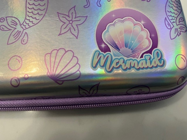 Mermaid Metallic Zip Up Girl Pencil Box Game Case Doll Case Multi use w/Straps