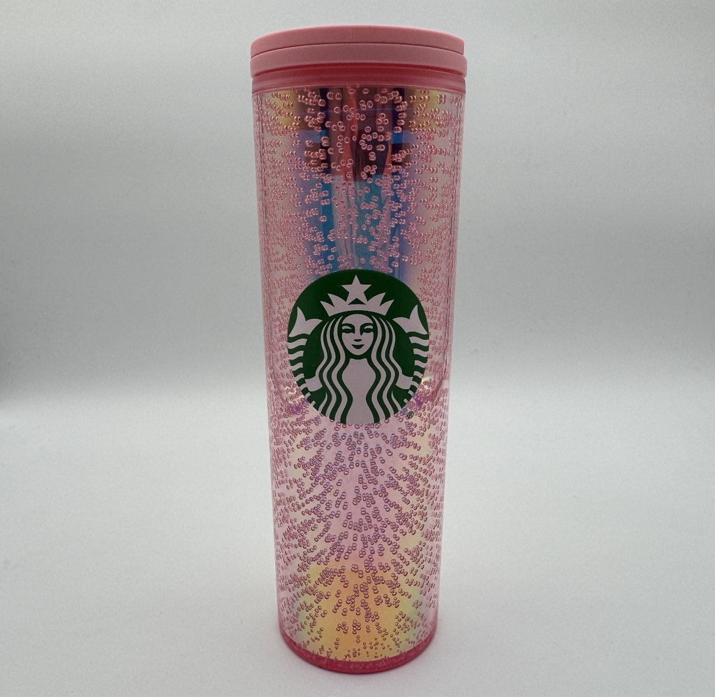 Starbucks Holiday 2020 Iridescent Pink Champagne Bubbles 16 oz Tumbler Twist Lid