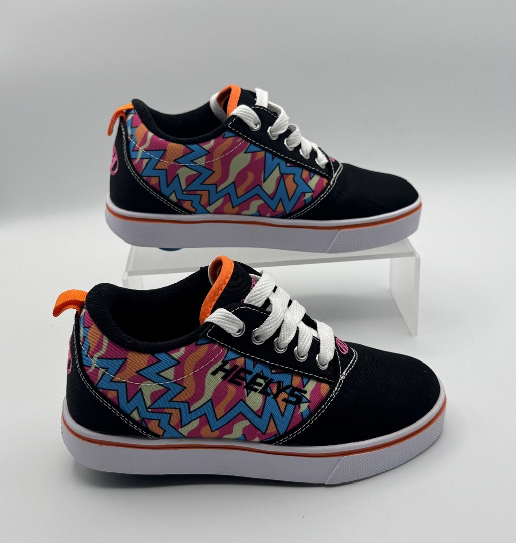 Heelys Pro 20 90s Print Lace Up Skate Wheel Sneaker Shoes Youth Size 2, w/Wheels