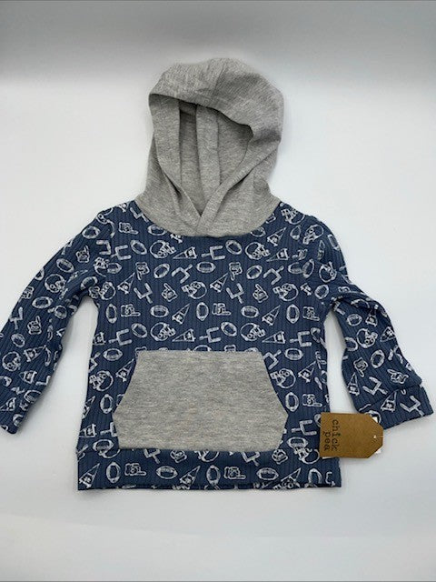 Chick Pea/ Easy Peasy 18M Baby Boy 2 pc. Outfit Hoodie Short Set, Football Print