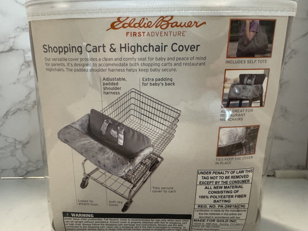 Eddie Bauer Shopping Cart Cover High Chair, Owl Cover Gray Protective Cover, NIB