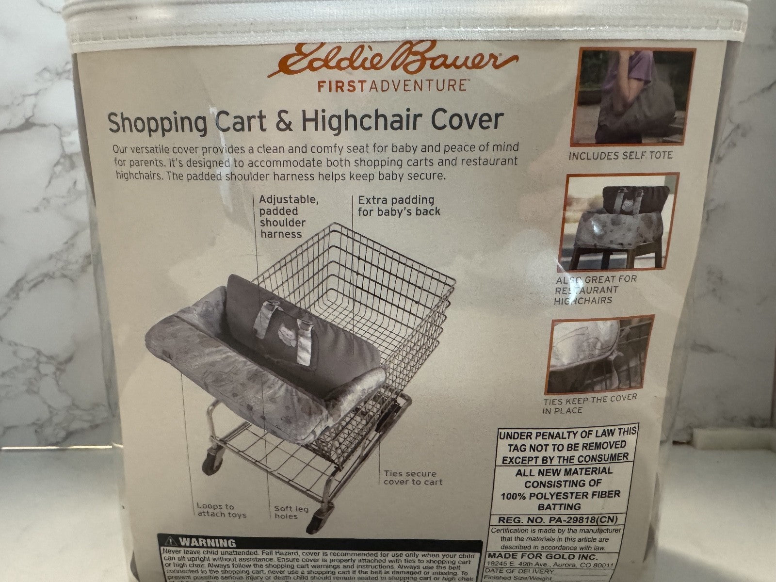 Eddie Bauer Shopping Cart Cover High Chair, Owl Cover Gray Protective Cover, NIB