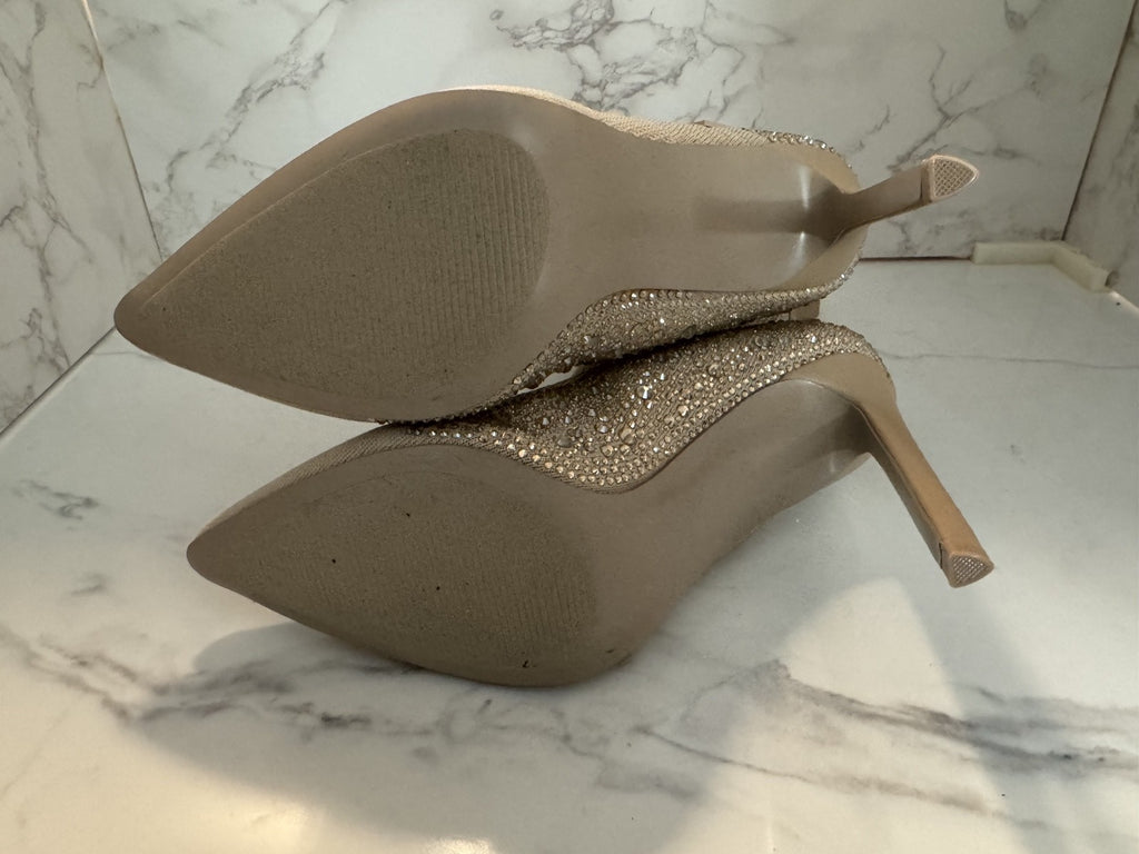 Steve Madden Maxwelle Beige Knit Sock Boot Heels Size 9M Rhinestone Heel New