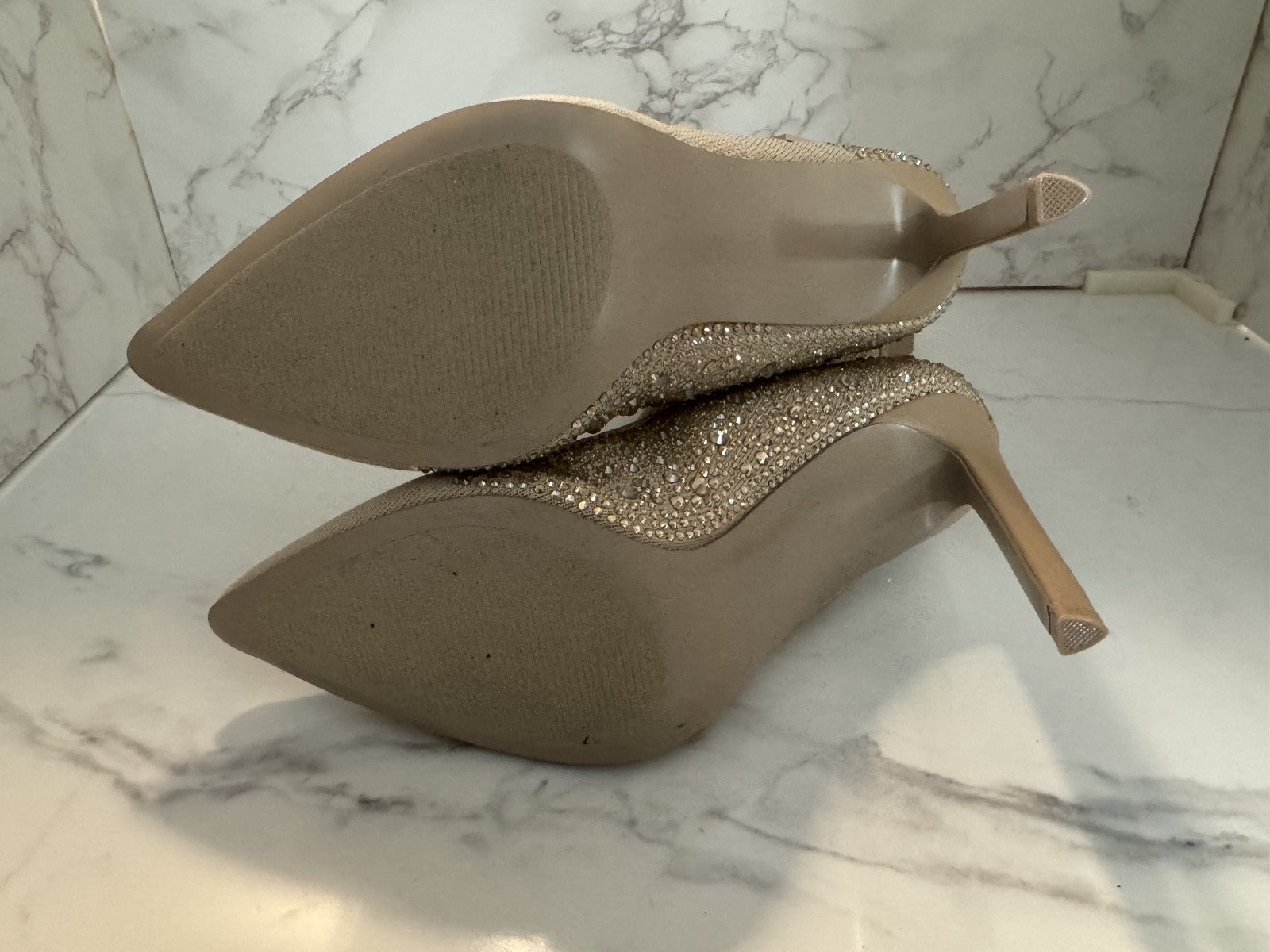 Steve Madden Maxwelle Beige Knit Sock Boot Heels Size 9M Rhinestone Heel New