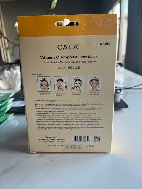 Cala VITAMIN C, AMPOULE FACE MASK Brightening Purifying w/Lemon (5PK) 02/28 NIB
